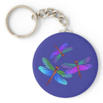 Iridescent Dive Bombing Dragonflies Key Chain