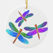 Iridescent Dive Bombing Dragonflies Christmas Tree Ornaments