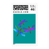 Iridescent Dive Bombing Dragonflies Postage Stamp