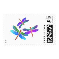Iridescent Dive Bombing Dragonflies Postage Stamp