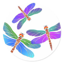Iridescent Dive Bombing Dragonflies Round Sticker