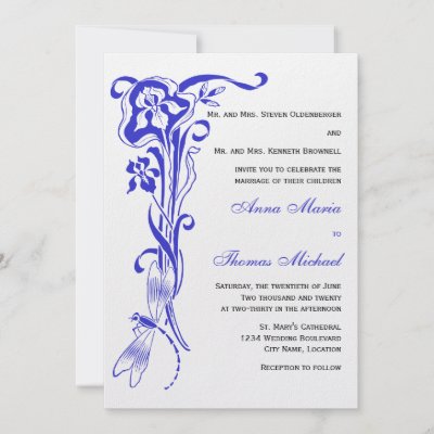 Iris Dragonfly Royal Blue Wedding Invitation by SocialiteDesigns