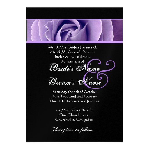 Iris Purple Rose and Black Background  Wedding Personalized Announcement