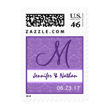 Iris Purple Wedding Damask Monogram Stamp