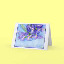 Iris Vase Blue Border Blank Greeting Card cards