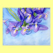 Iris Vase Watercolor Painting Art Poster Print posters