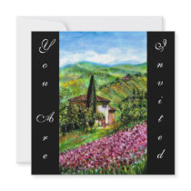 IRISES IN TUSCANY,Green Purple Flower Field,Black Custom Invitation