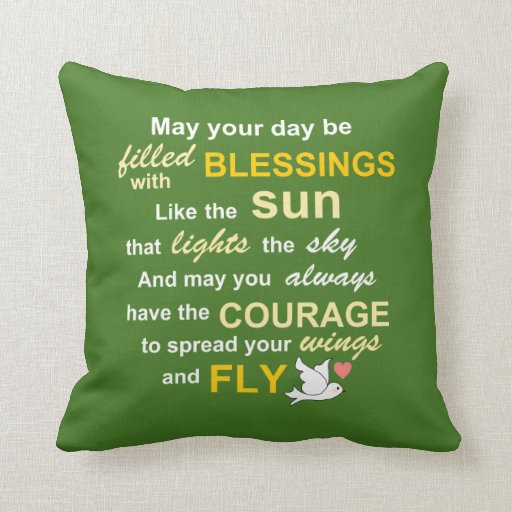 Irish Blessing for Courage - Typography in green Throw Pillows ...