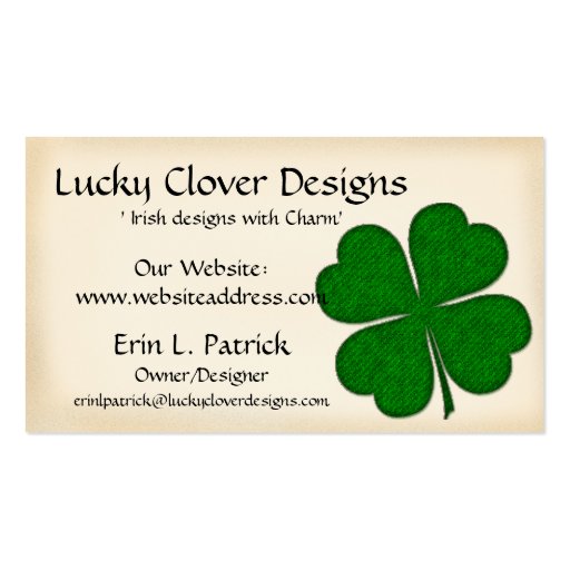 Irish Business Card :: Green Fabric Clover Design (front side)