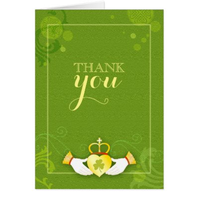 Irish Claddagh Heart Green Wedding Thank You Stationery Note Card