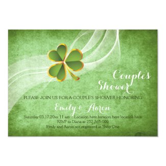 Irish clover green wedding couples shower 5" x 7" invitation card
