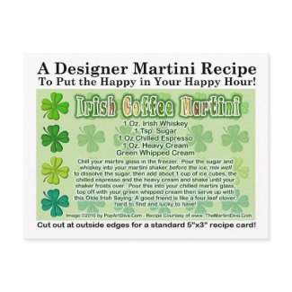 Irish Coffee St. Patrick's Day Martini Recipe Card postcard