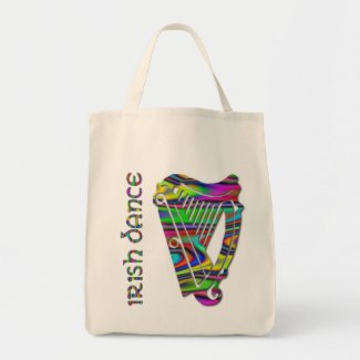 rainbow harp and irish dance grocery tote bag