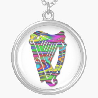 Irish Dance Rainbow Harp Ireland Silver Necklace