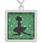 Irish Dancer on Green Celtic Knot Personalized Necklace