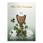 Irish First Communion invitation with shamrocks invitations