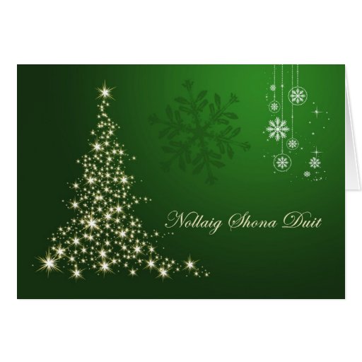 Irish Gaelic Christmas, green gold sparkling tree Card | Zazzle