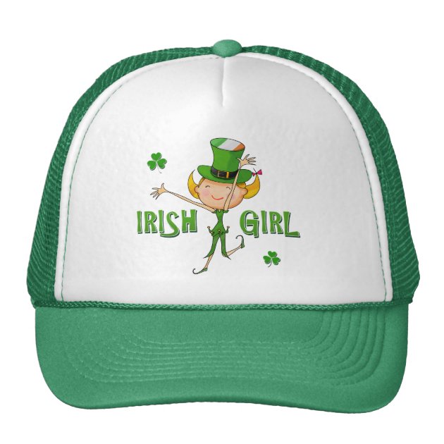 Irish Girl Leprechaun Hat Flag & Shamrock Clovers