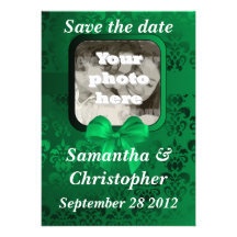 Irish green damask add your photo save the date personalized invite
