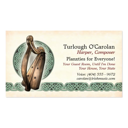 Irish Harp Business Cards, Style 1, Horizontal (front side)