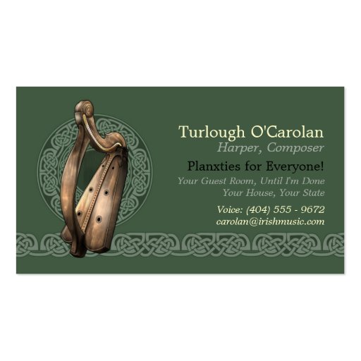 Irish Harp Business Cards, Style 2, Horizontal (front side)