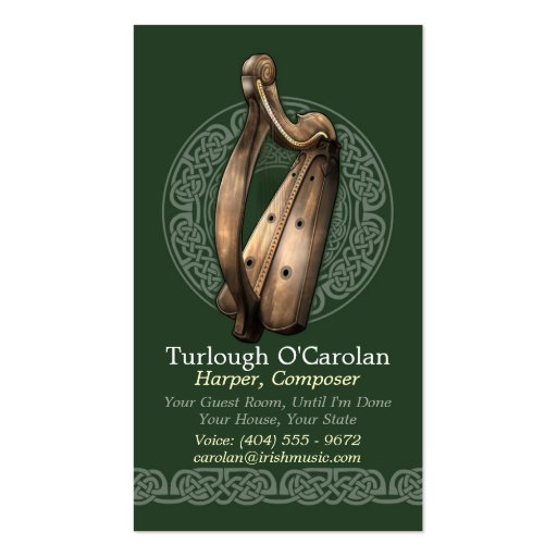 Irish Harp Business Cards, Style 2, Vertical (front side)