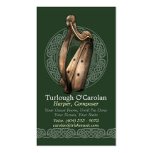 Irish Harp Business Cards, Style 2, Vertical