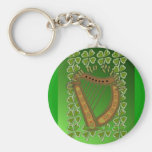 Irish Harp n Shamrocks, Erin go Bragh Key Chain