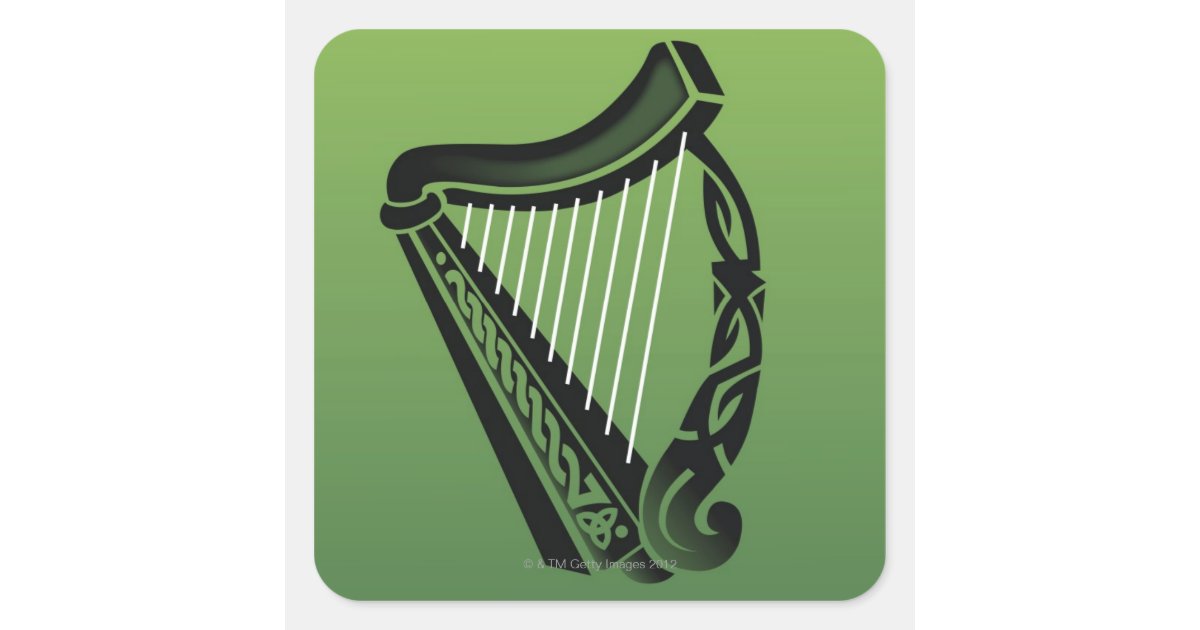 Irish harp square sticker Zazzle