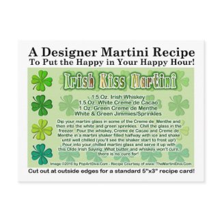 Irish Kiss St. Patrick's Day Martini Recipe Card postcard