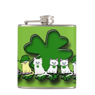 Irish Kitties In A Row Vinyl Wrapped Flask