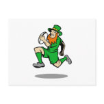 Irish leprechaun rugby player running ball cartoon postcard