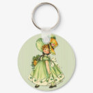 round_keychain - Young Irish girl with pretty hat and basket of shamrocks. This vintage design has been hand retouched. More matching gift items in my store.: Sizes 