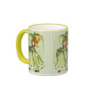ringer_mug - Young Irish girl with pretty hat and basket of shamrocks. This vintage design has been hand retouched. More matching gift items in my store.: Sizes  Available colors: yellow