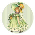 round_sticker - Young Irish girl with pretty hat and basket of shamrocks. This vintage design has been hand retouched. More matching gift items in my store.: Sizes 