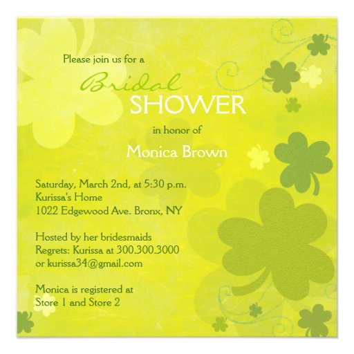 Irish Shamrocks Green Bridal Shower Invitations