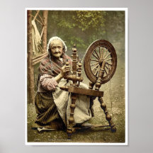 Irish Spinner and Spinning Wheel. Co. Galway, Irel Poster