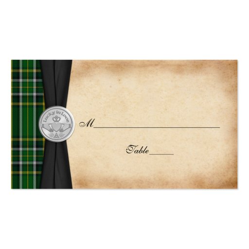 Irish Tartan Celtic Claddagh Wedding Place Cards Business Card Template (front side)