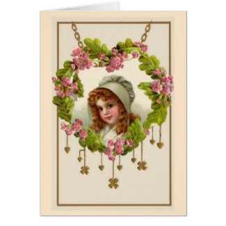 Irish Valentine Pink Green Heart Shamrocks Vintage Greeting Card