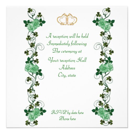 Irish Wedding invitation Harp shamrocks and ribbon
