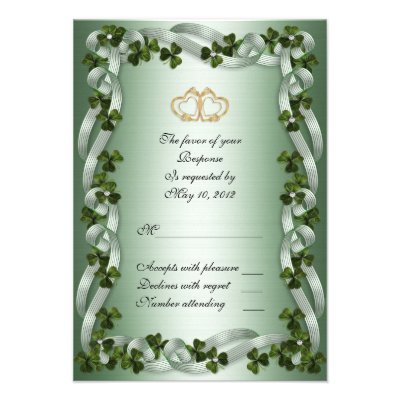 Irish wedding RSVP card shamrocks Custom Invite