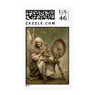 Irish Woman and Spinning Wheel 1890 Postage Stamp