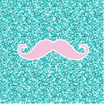 IRLY PINK MUSTACHE ON TEAL GLITTER EFFECT CUT OUT