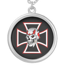 Iron cross black red skull graphic design necklace