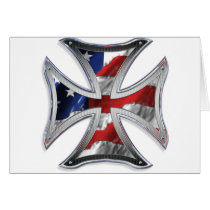 Iron Cross w/ American Flag Greeting Cards