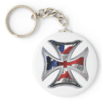 Iron Cross w/ American Flag Keychain