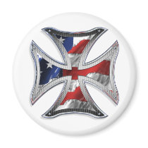Iron Cross w/ American Flag Fridge Magnet