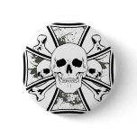 Iron Cross with Skulls and Cross Bones Pinback Buttons