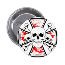 Iron Cross with Skulls and Cross Bones Button