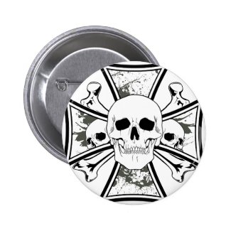 Iron Cross with Skulls and Cross Bones Pinback Buttons